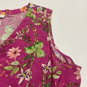 J Jill Blouse Sleeveless Top Pink Floral Rayon V Neck Button down size 2X